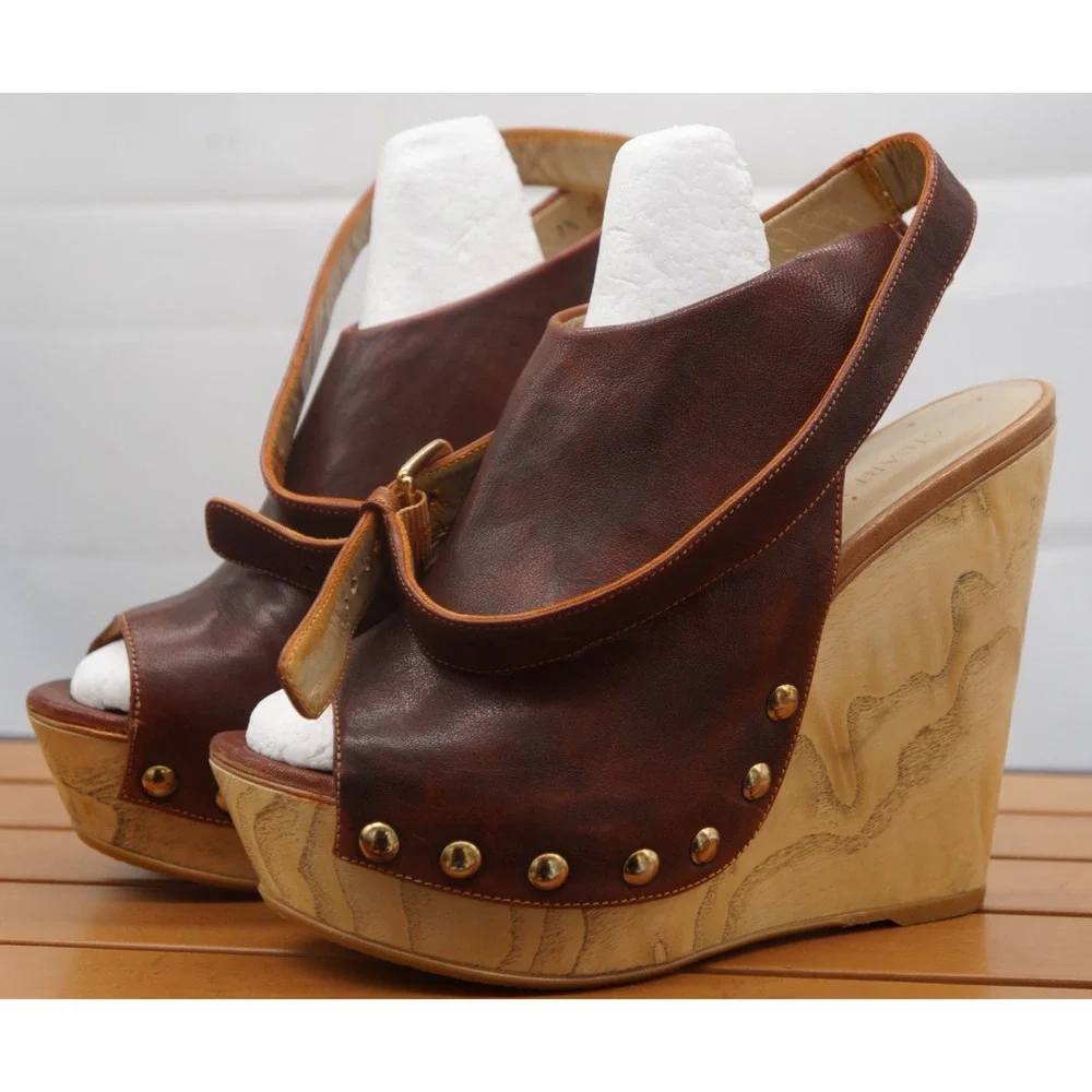 Stuart Weitzman THE WRAPUP STUDDED WEDGE With ANKLE Wrap Size 7.5 M - Picture 2 of 12